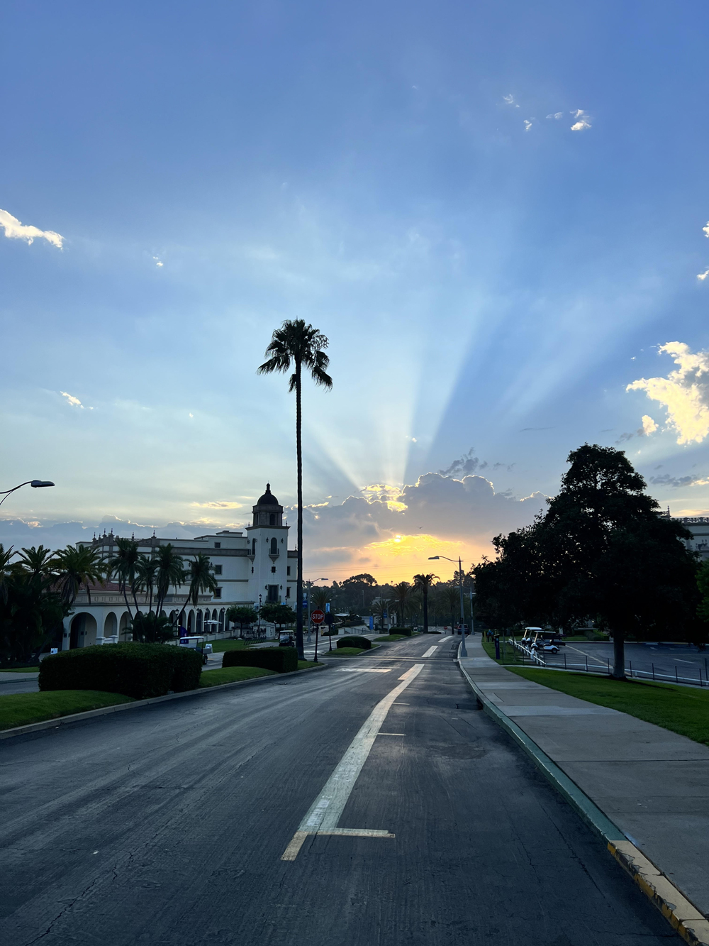 Sun rays above USD Student Life Pavilion