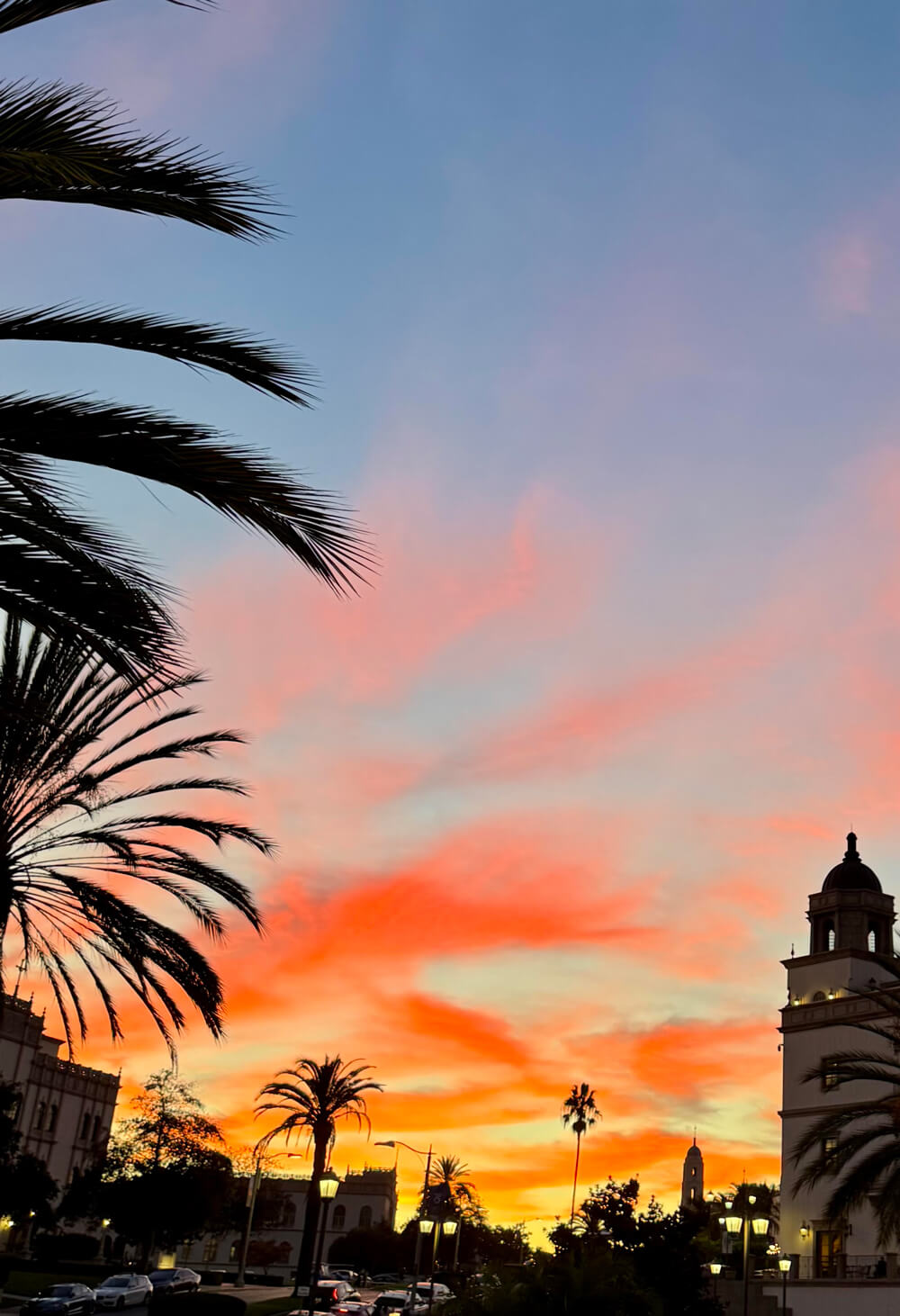 vibrant evening sky on USD campus