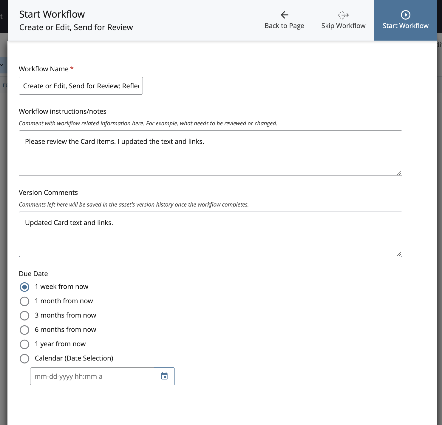 image that shows workflow window, prior to submission